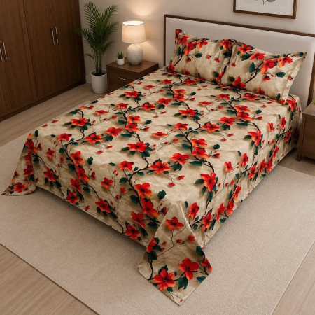 Hibiscus Brown HTK Bed Sheet 04 pcs